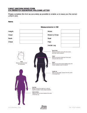 CADET UNIFORM SIZING FORM 216 REDDITCH SQUADRON WELCOME 216atc Co