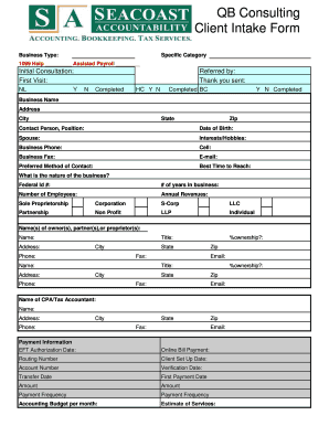 Consulting Client Intake Form Template