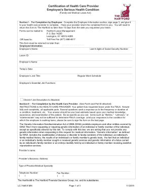 LC 7446 Employee Serious Health Condition Certificate of Health Care ProviderMN12 16 08 Forms