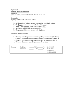 Dictation Sentences for 5th Grade  Form