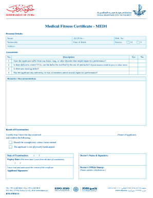 Download Medical Fitness Certificate Dubai  Form