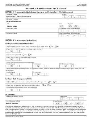 Medicare Request for Employment Information Form