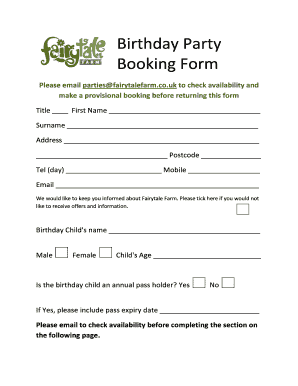 Party Booking Form