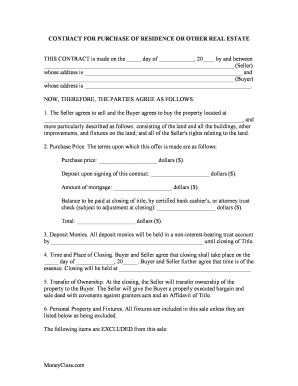 CONTRACT for PURCHASE of RESIDENCE or OTHER REAL ESTATE  Form