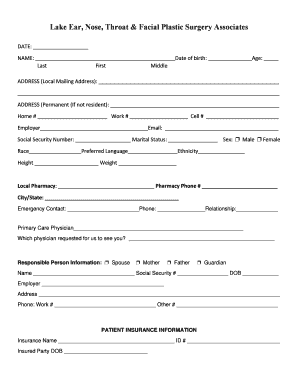 New Patient Forms Packet Lake Ear, Nose, Throat &amp; Facial Plastic Lakeent