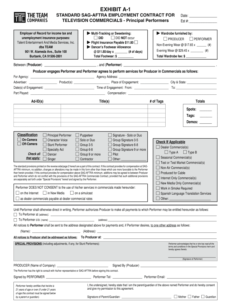  EXHIBIT a 1 STANDARD SAG AFTRA EMPLOYMENT CONTRACT for 2015