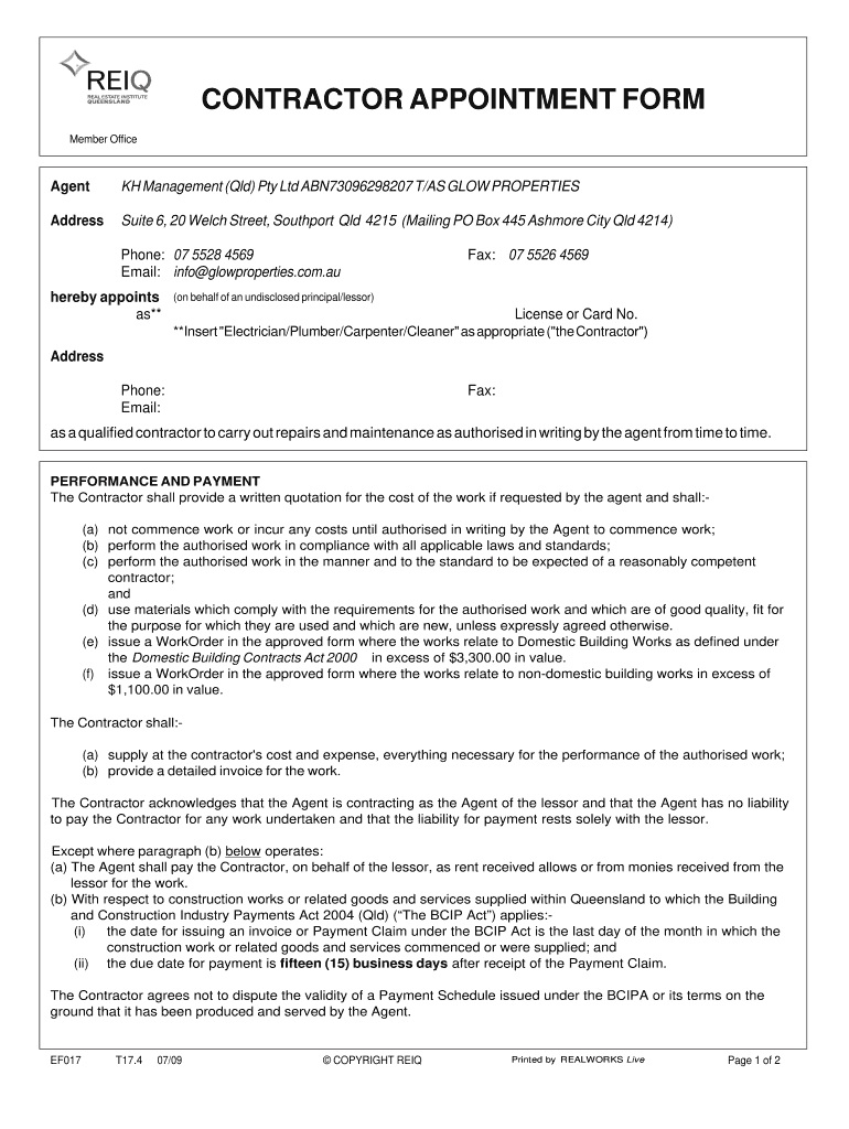 Appointment of Contractor Form