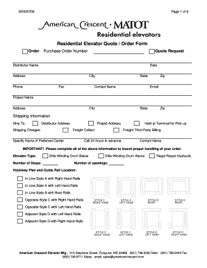 Residential Elevator Quote Order Form