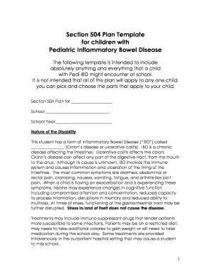 Section 504 Plan Template Pediatric IBD Foundation Pedsibd  Form