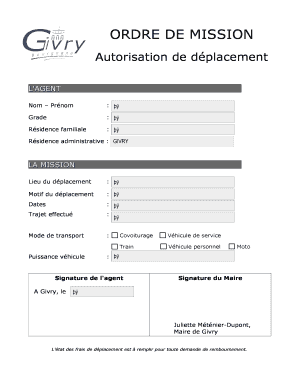 Ordre De Mission Formulaire