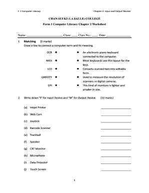 Input and Output Devices Worksheet PDF  Form