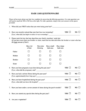 Hair Loss Questionnaire  Form