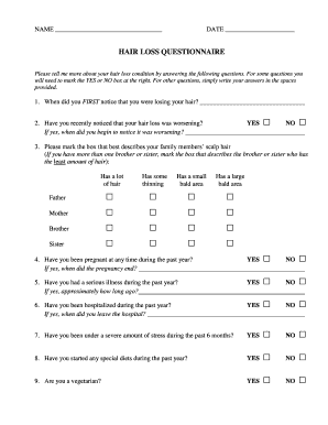 Hair Loss Questionnaire Form