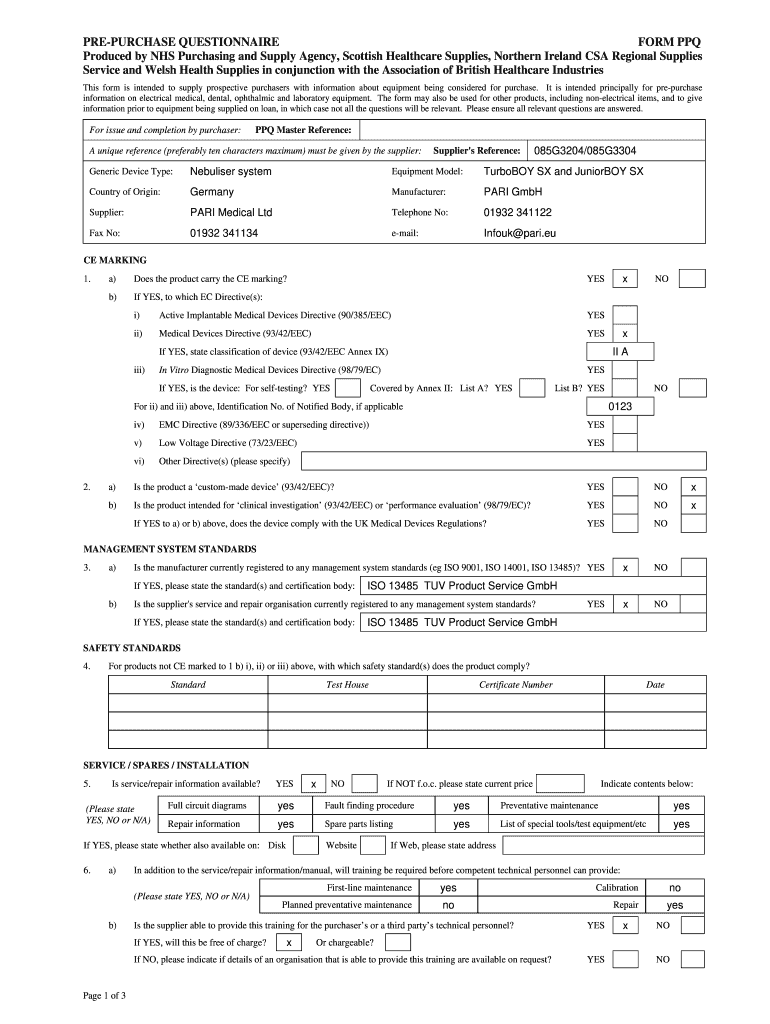 Pre Purchase Questionnaire  Form