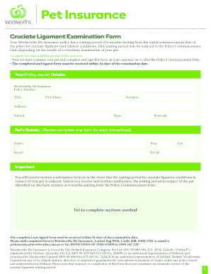 Woolworths Pet Insurance Cruciate Ligament Form