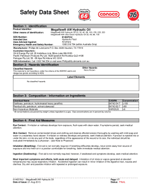 Coshh Data Sheet for Hydraulic Fluid  Form