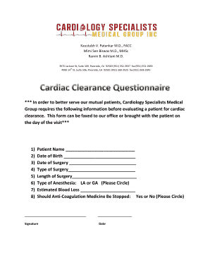 Cardio Clearance  Form