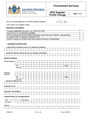 Procurement Services GPG BSupplierb Profile Change BGautengb Bb  Form