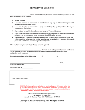 Statement of Assurance Defensive Driving  Form