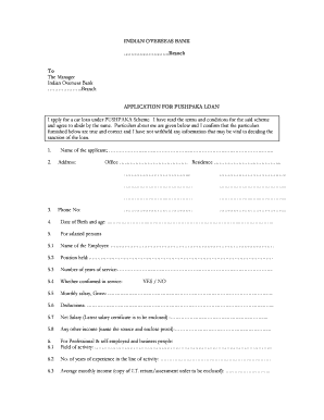 Pushpaka BLoanb Scheme BApplicationb Form Indian Overseas Bank