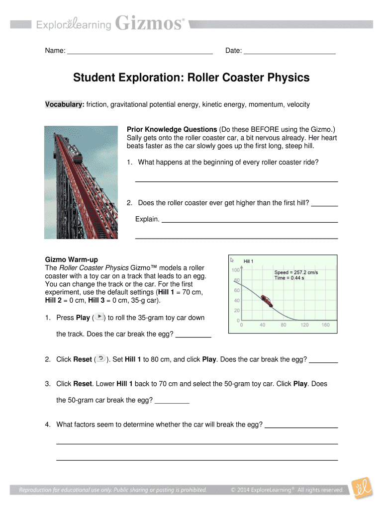 Roller Coaster Physics  Mdriscollpbworkscom  Form