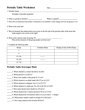 Periodic Table Scavenger Hunt Worksheet  Form