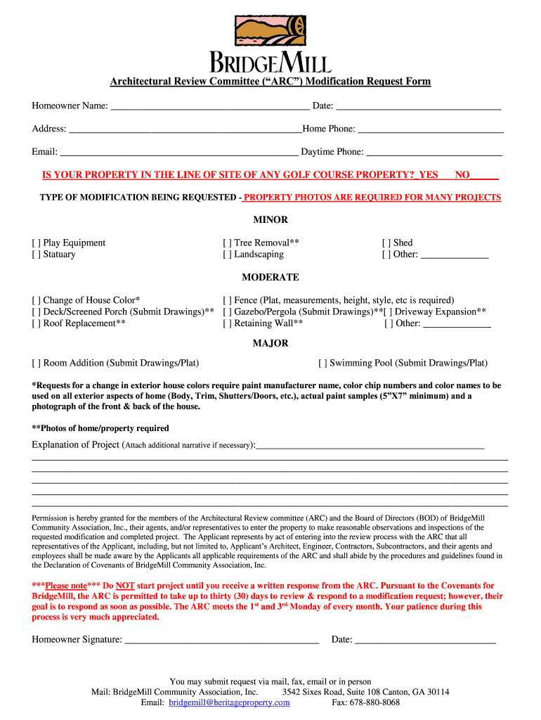 Architectural Review Committee ARC Modification  Bridgemill  Form