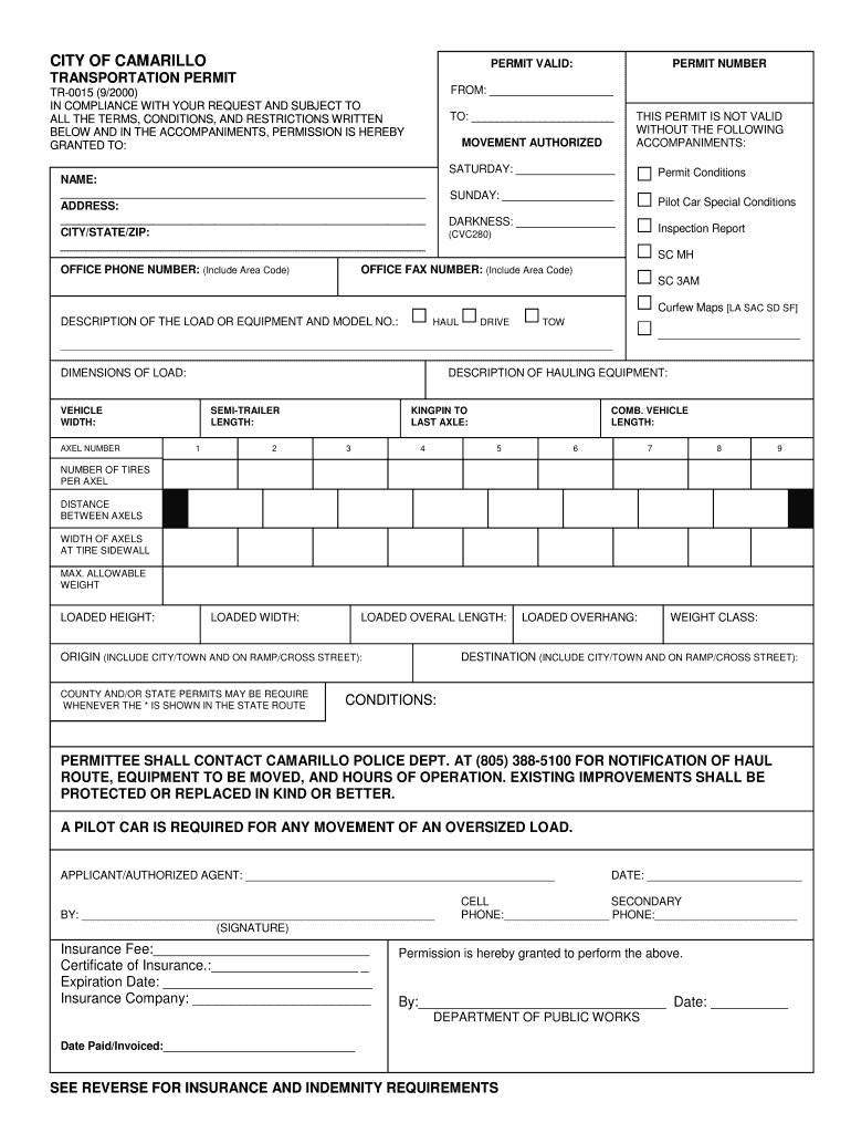 Transportation Permit City of Camarillo  Form