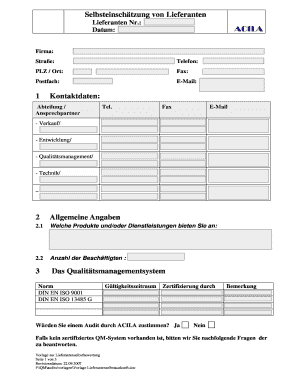 Lieferantenselbstauskunft Vorlage Word  Form