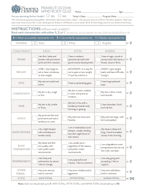 Prakriti Assessment Questionnaire PDF  Form