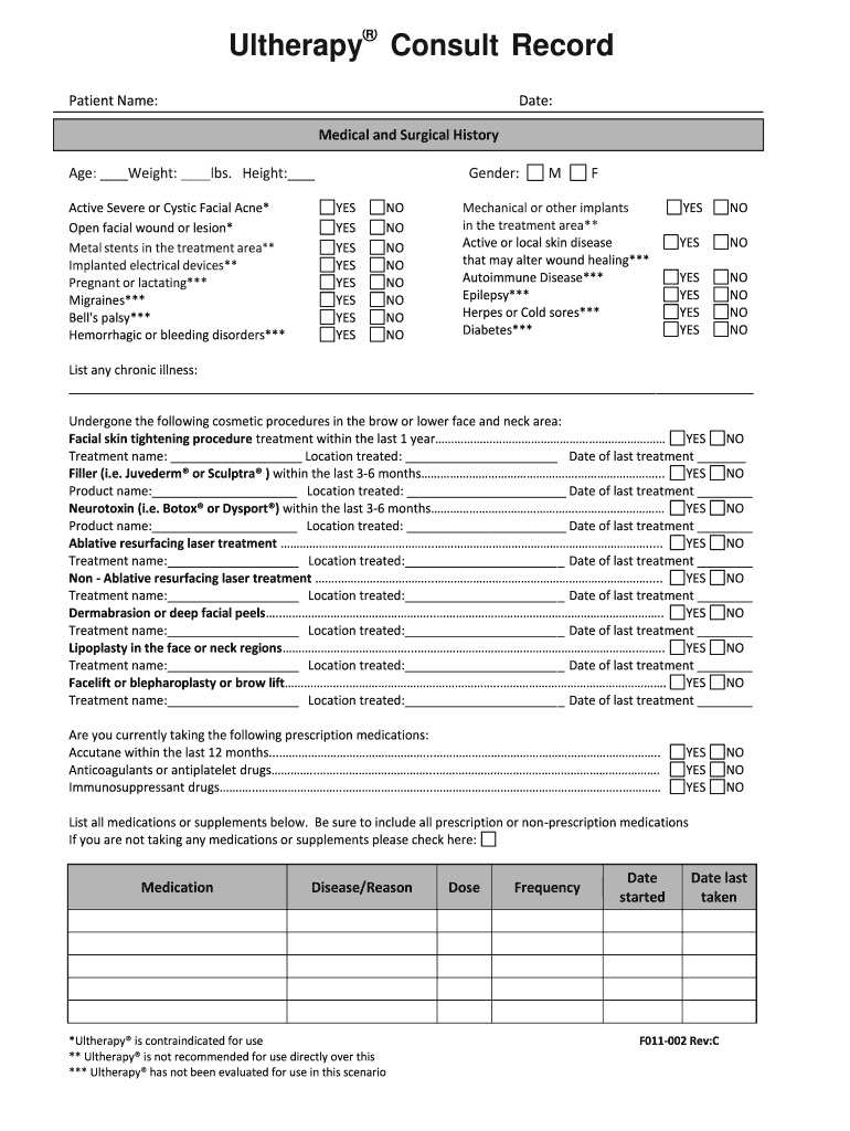 Ultherapy Consult Record Heartland Dermatology &amp; Skin  Form