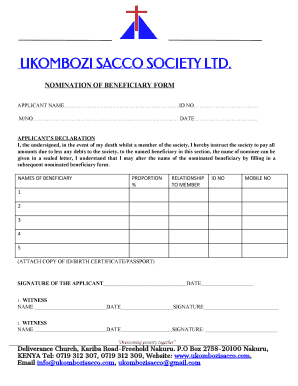 Ukombozi Sacco  Form