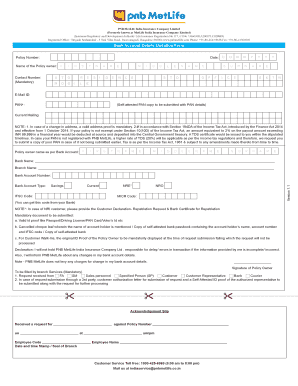 Bank Account Details Updation Form PNB Met Life Insurance