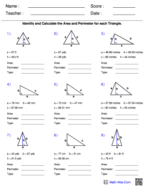 Identify and Calculate the Area and Perimeter for Each Triangle  Form