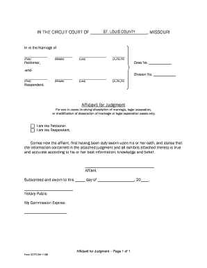 Affidavit for Judgment Page 1 of 1  Form