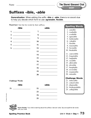 Stormi Giovanni Suffixes Ible and Able Pearson Education Answers Form