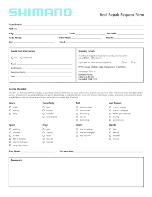 Shimano Reel Repair Form