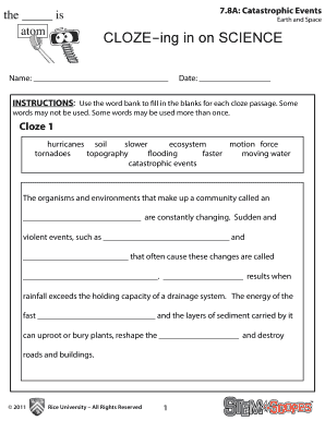 Cloze Ing in on Science  Form