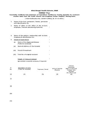 West Bengal Health Scheme FORM IV3 Cum