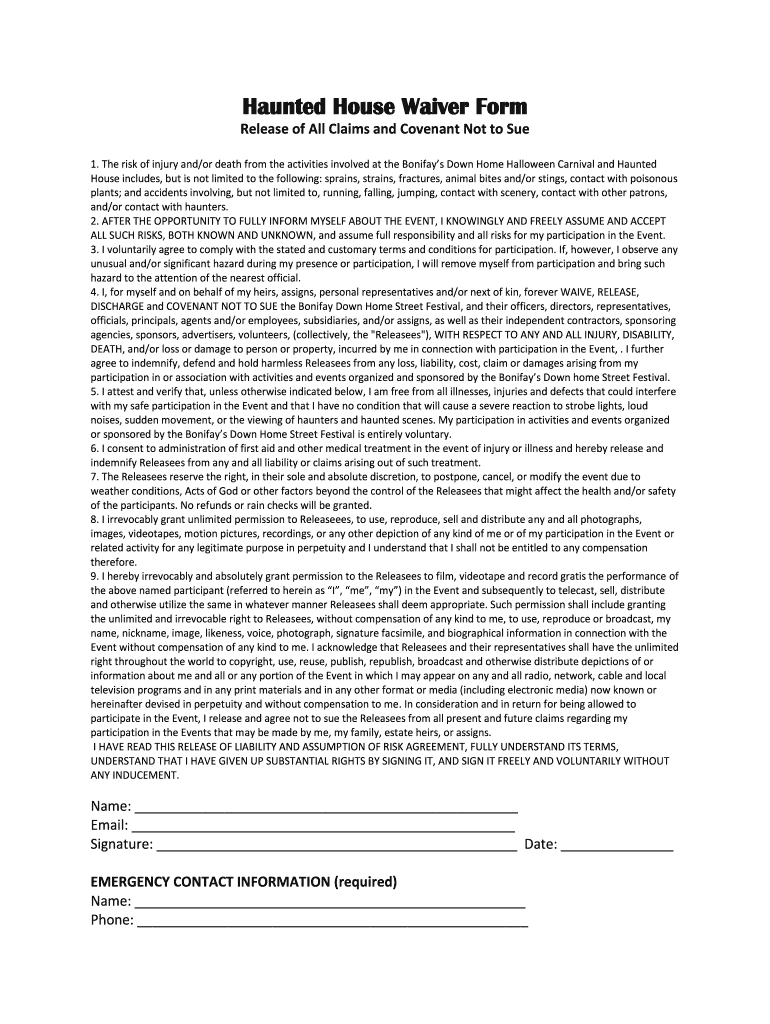 Get and Sign Haunted House Waiver Form