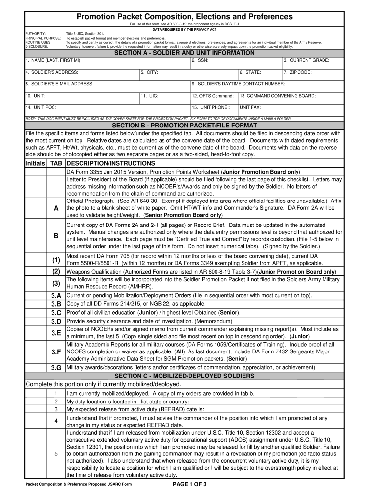 Packet Army  Form