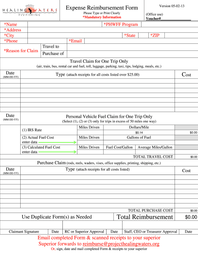 Expense Reimbursement Form Version 05 02 13 Projecthealingwatersdenver 2013-2024