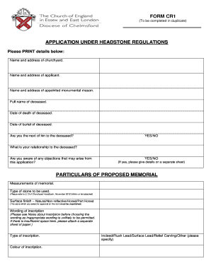DIOCESE of CHELMSFORD FORM CR1 HEADSTONES and MEMORIALS St Laurence Org