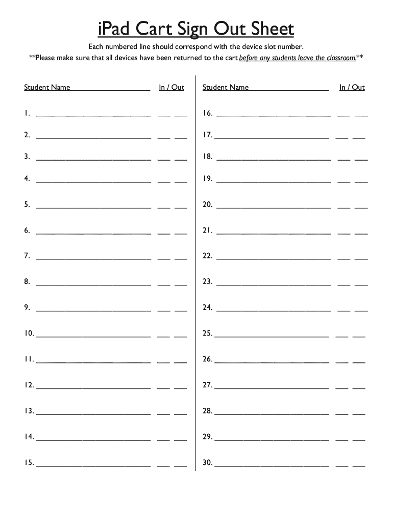 Sign in Sheet Template  Form