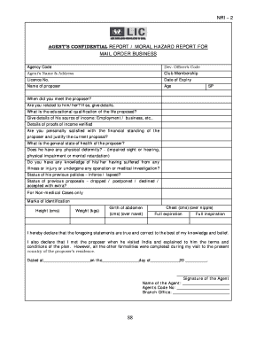 Lic Agent Confidential Report Form PDF
