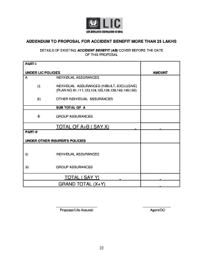 ADDENDUM to PROPOSAL for ACCIDENT BENEFIT MORE THAN 25 LAKHS  Form