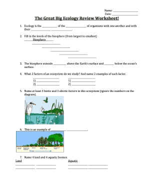 Ecology Review Worksheet PDF  Form