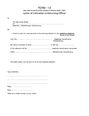 Intimation Letter  Form
