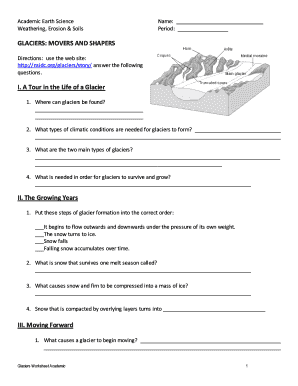 Glaciers Worksheet  Form