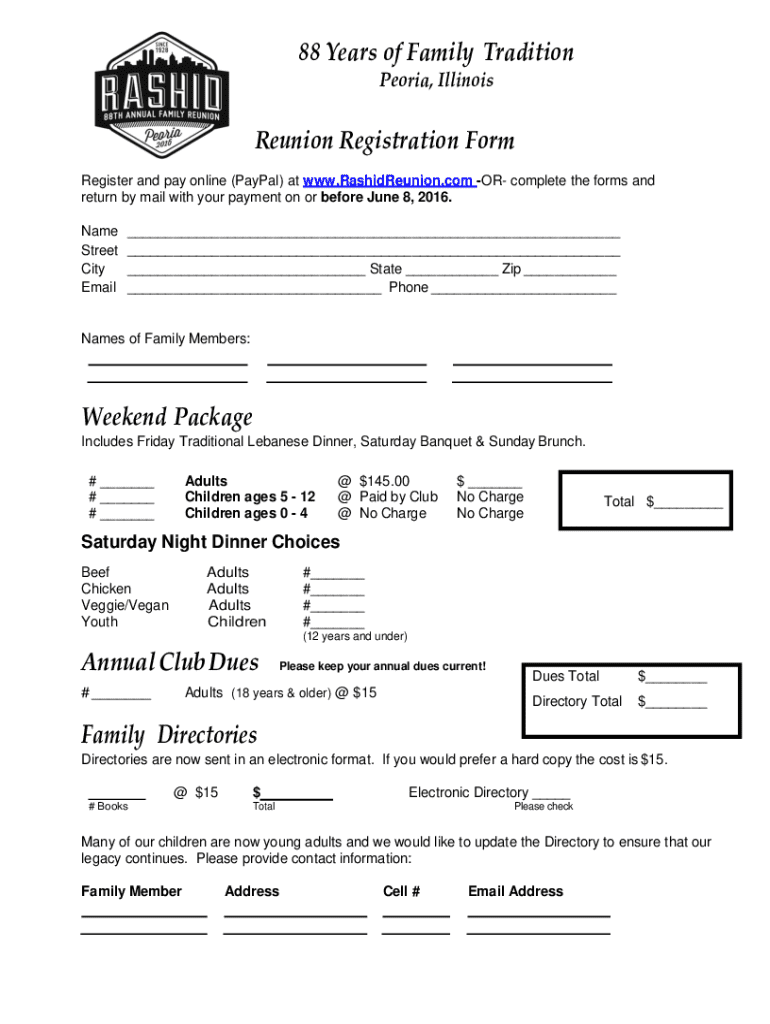 Family Reunion Registration Packet  Form